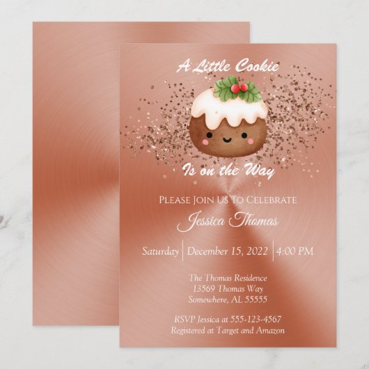 Rose Gold Weihnachtskrümel Kinderdusche Einladung (Vorne/Hinten)