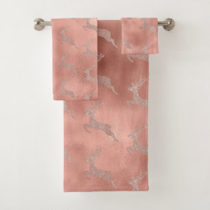 Rose Gold Weihnachtsmann Glitzer Look Badhandtuch Set