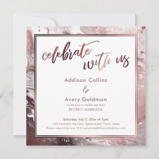 Rose Gold & Weiß Marmor feiern mit uns Einladung (Vorderseite)