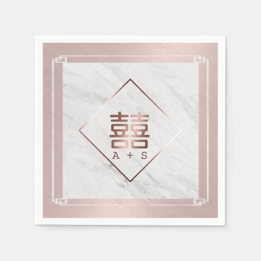 Rose Gold & Weiß Marmor Moderne chinesische Hochze Serviette (Vorderseite)