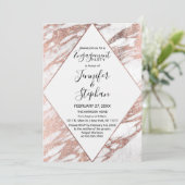 Rose Gold Weiß Moderne Marmorversion Verlobung Einladung (Stehend Vorderseite)