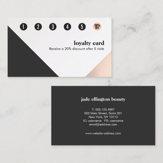 Rose Gold, Weiß Schwarz, Geometrie 6 Loyalität Treuekarte (Vorne/Hinten)