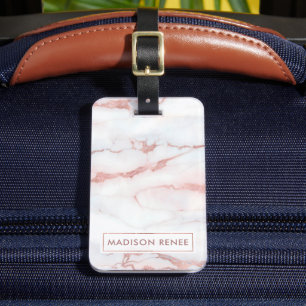 Rose Gold Weiße Marmor Personalisierter Name Gepäckanhänger