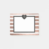 Rose Gold, weiße Streifen, schwarzes Monogramm Her Post-it Klebezettel (Vorderseite)