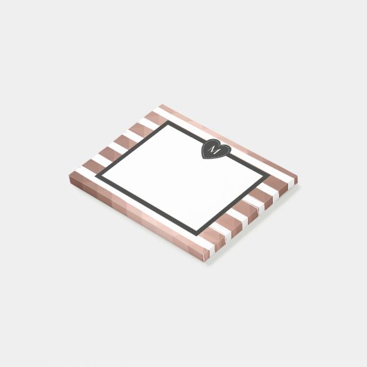 Rose Gold, weiße Streifen, schwarzes Monogramm Her Post-it Klebezettel (angewinkelt)