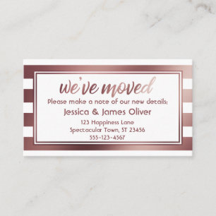 Rose Gold & Weiße Streifen Wir Sind Umgezogen Hand Visitenkarte