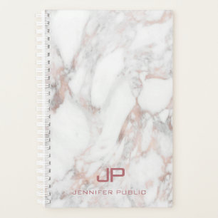 Rose Gold Weißer Marmor Elegant Modernes Monogramm Planer