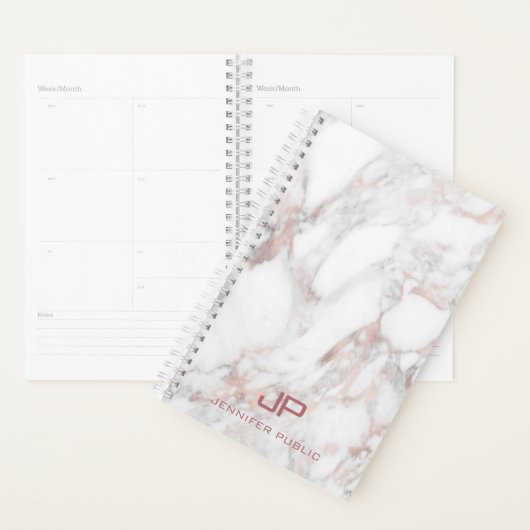 Rose Gold Weißer Marmor Elegant Modernes Monogramm Planer (Anzeige)