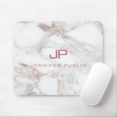 Rose Gold Weißer Marmor Elegante Monogramm Vorlage Mousepad (Mit Mouse)