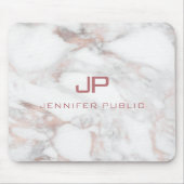 Rose Gold Weißer Marmor Elegante Monogramm Vorlage Mousepad (Vorne)