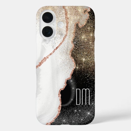 Rose Gold Weißer Marmor Glitzer Monogram Case-Mate iPhone Hülle (Rückseite)