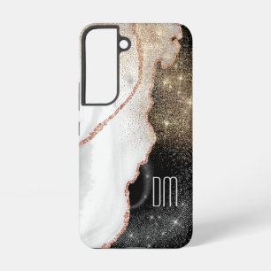 Rose Gold Weißer Marmor Glitzer Monogram Samsung Galaxy Hülle