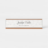 Rose Gold Weißer Marmor Moderne schicke Vorlage Schreibtischnamensplakette (Vorderseite )