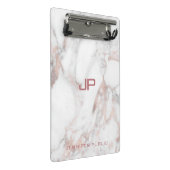 Rose Gold Weißer Marmor Modernes Monogramm Elegant Mini Klemmbrett (Schrägansicht)