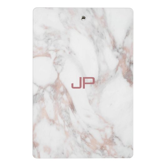 Rose Gold Weißer Marmor Modernes Monogramm Elegant Mini Klemmbrett (Rückseite)