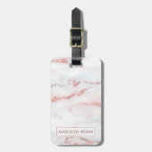 Rose Gold Weißer Marmor Personalisierter Name Gepäckanhänger (Vorderseite vertikal)