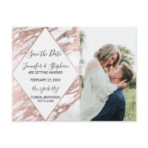 Rose Gold Weißer, moderner Marmor Save the Date