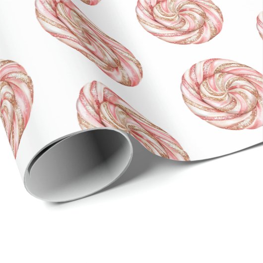 Rose Gold Weißer Pfefferminz Weihnachten Geschenkpapier (Rolleneckpunkt)