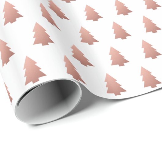Rose Gold Weißer Weihnachtsbaum Muster Feierlich Geschenkpapier (Rolleneckpunkt)