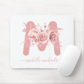 Rose Gold Weißes Blumenwasser Monogramm Mousepad (Mit Mouse)