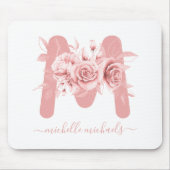 Rose Gold Weißes Blumenwasser Monogramm Mousepad (Vorne)