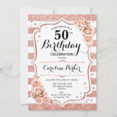 Rose Gold Weißes Foto 50. Geburtstag Einladung (Vorderseite)
