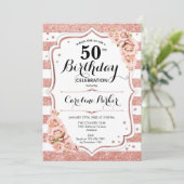 Rose Gold Weißes Foto 50. Geburtstag Einladung (Stehend Vorderseite)