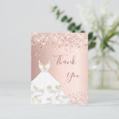 Rose gold weißes Kleid danke Karte (Stehend Vorderseite)