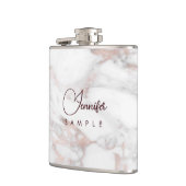 Rose Gold Weißes Marmor Vorlage Bestes Monogramm Flachmann (Links)