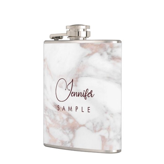 Rose Gold Weißes Marmor Vorlage Bestes Monogramm Flachmann (Links)