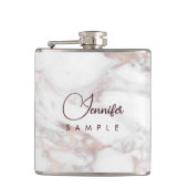 Rose Gold Weißes Marmor Vorlage Bestes Monogramm Flachmann (Vorderseite)