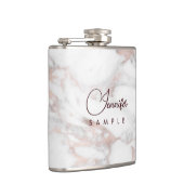 Rose Gold Weißes Marmor Vorlage Bestes Monogramm Flachmann (Rechts)
