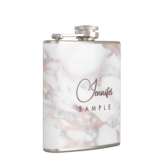 Rose Gold Weißes Marmor Vorlage Bestes Monogramm Flachmann (Rechts)