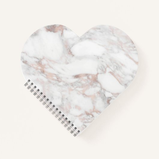 Rose Gold Weißes Marmorvorlagenherz geformt Notizblock (Vorderseite)