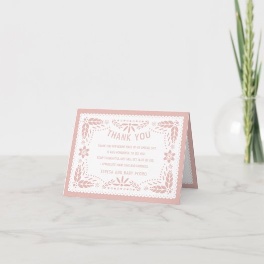 Rose gold, weißes Papel picado Mädchen Dusche Dankeskarte (Vorderseite)