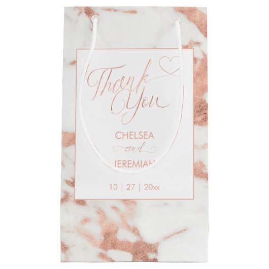 Rose Gold Weißmarmor Vielen Dank Kleine Geschenktüte (Vorderseite)
