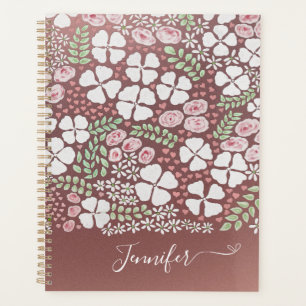 Rose Gold Weißrosa Rosen Blumenmuster Planer