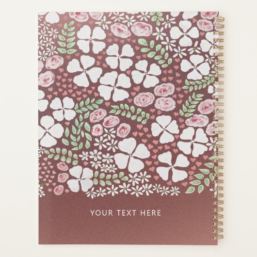 Rose Gold Weißrosa Rosen Blumenmuster Planer (Rückseite)