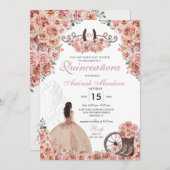 Rose Gold Western Charra Floral Boots Quinceañera Einladung (Vorne/Hinten)