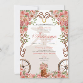 Rose Gold Western Charra Ranchera Quinceñera Einladung