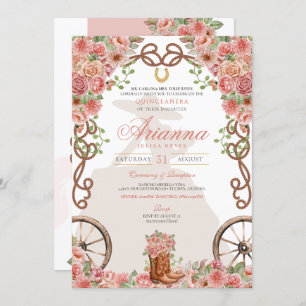 Rose Gold Western Charra Ranchera Quinceñera Einladung