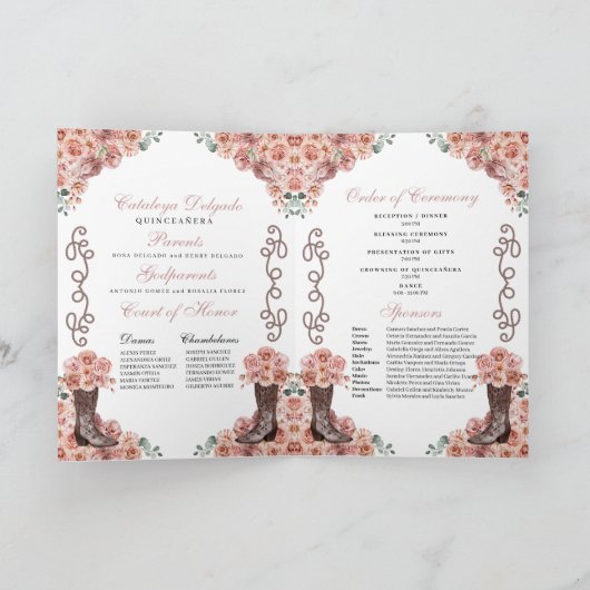 Rose Gold Western Charro Quinceñera Programm (Innenseite)
