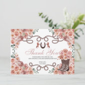 Rose Gold Western Pferde Quinceanera Danke Karte (Stehend Vorderseite)