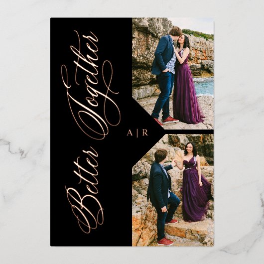 Rose Gold Whimsical Luxury Modern 2 Photos Collage Folieneinladung (Vorderseite)