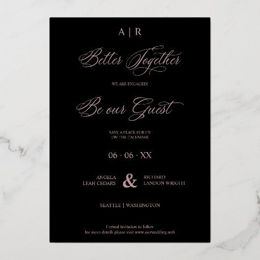 Rose Gold Whimsical Luxury Modern 2 Photos Collage Folieneinladung (Rückseite)