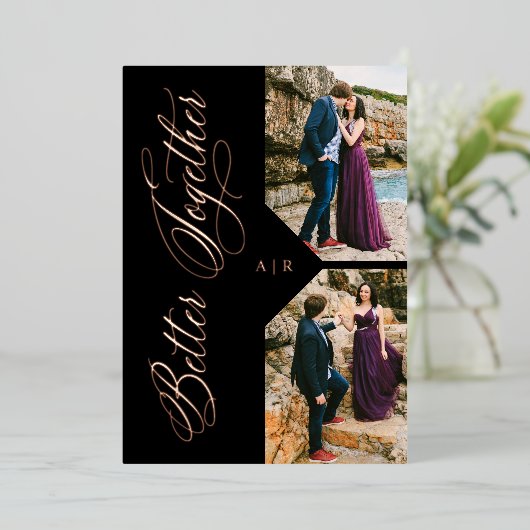 Rose Gold Whimsical Luxury Modern 2 Photos Collage Folieneinladung (Stehend vorne)