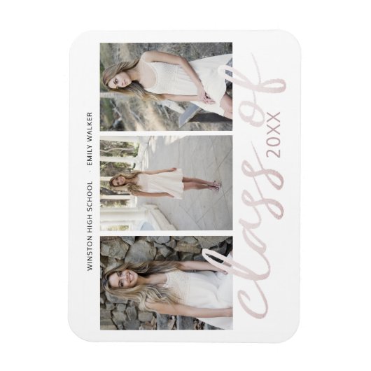 Rose Gold Whimsical Script Foto Abschluss Magnet (Vertikal)
