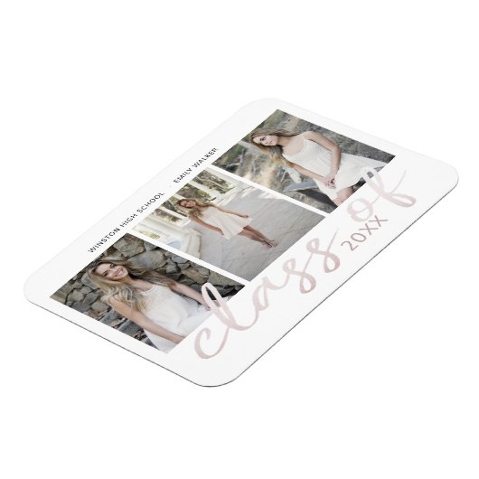Rose Gold Whimsical Script Foto Abschluss Magnet (Linke Seite)