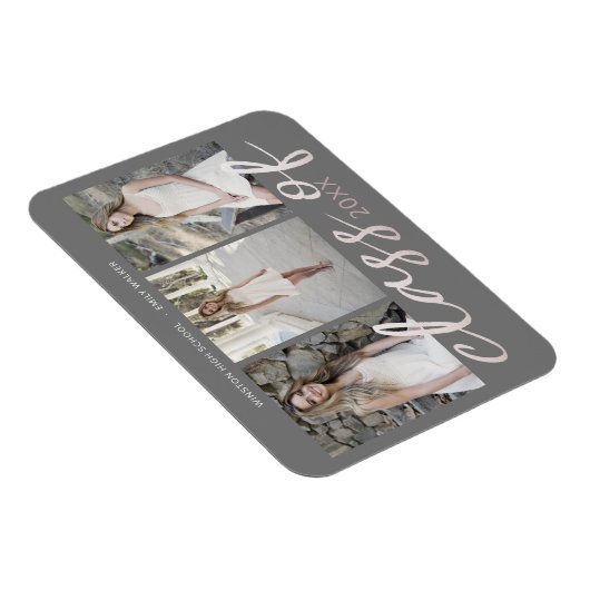 Rose Gold Whimsical Script Foto Abschluss Magnet (Rechte Seite)