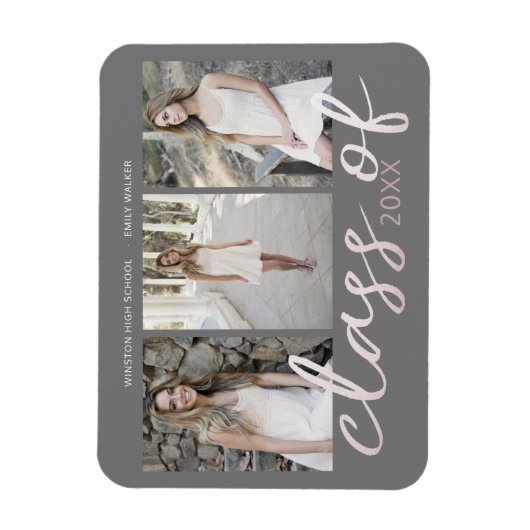 Rose Gold Whimsical Script Foto Abschluss Magnet (Vertikal)